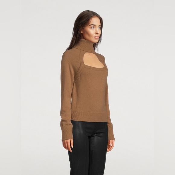 NWT PAIGE Designer Brown Camel Cherise Keyhole Turtleneck Sweater Size Medium - Picture 4 of 11